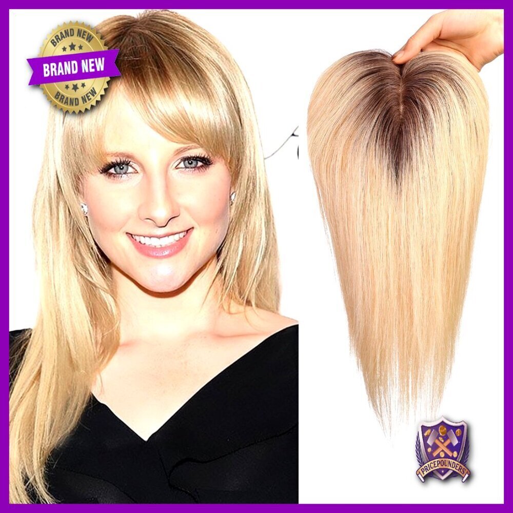 Human Hair Topper With Bangs Silk Base Clip In 150% Density 14 Inch